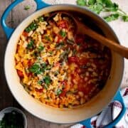 A big pot of pasta e fagioli.