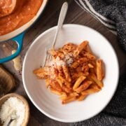 A bowl of pasta with Italian Pink Sauce.