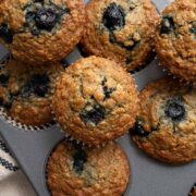 Baked oatmeal banana blueberry muffins.