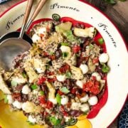 Italian quinoa salad in a serving bowl.