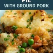 Shepherd's pie with ground pork in a bowl.